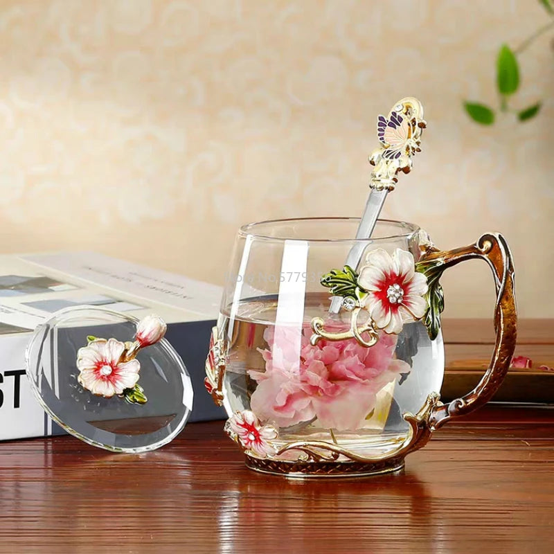 Crystal Flower Tea Mug - Elegant Gift for Lovers & Weddings