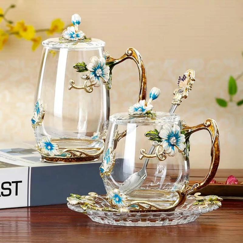 Crystal Flower Tea Mug - Elegant Gift for Lovers & Weddings