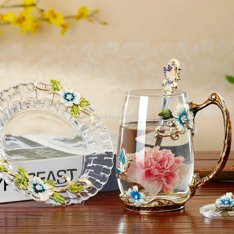 Crystal Flower Tea Mug - Elegant Gift for Lovers & Weddings