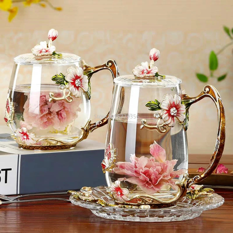 Crystal Flower Tea Mug - Elegant Gift for Lovers & Weddings