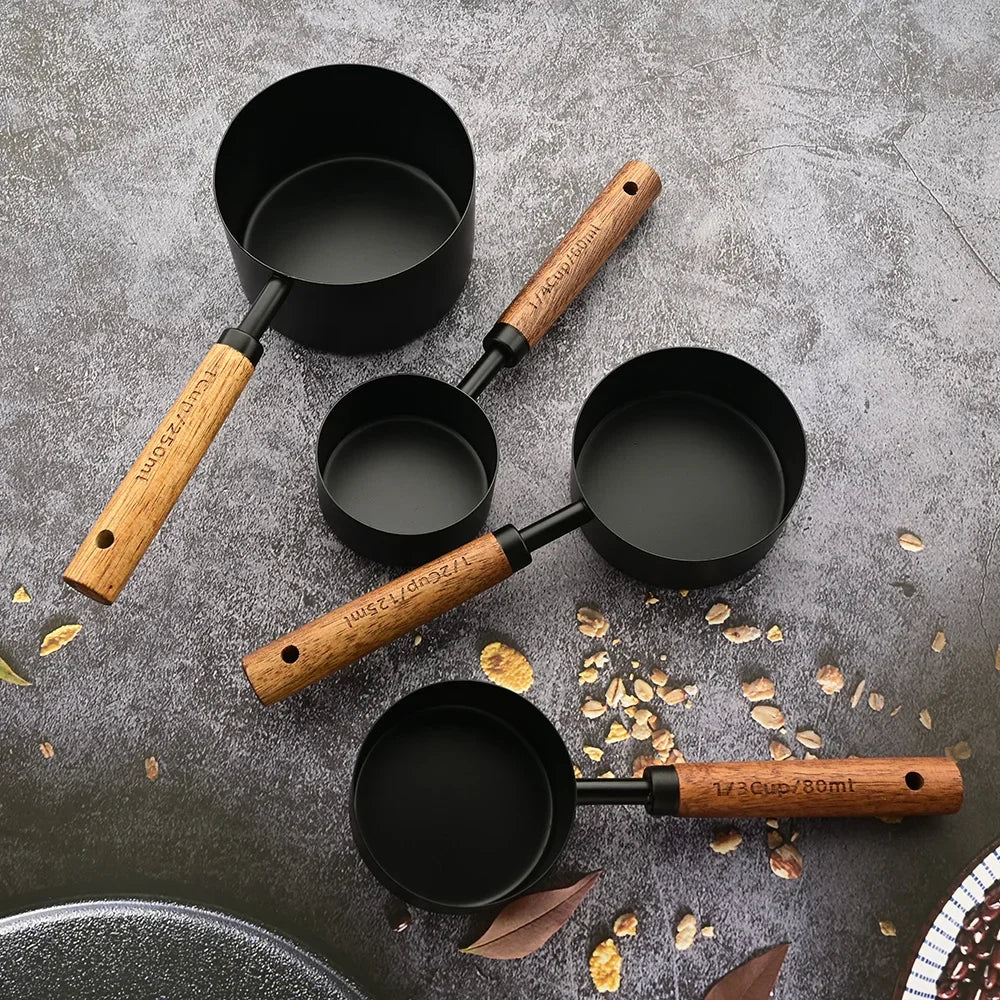 Wooden Handle Stainless Steel Measuring Cup Spoons