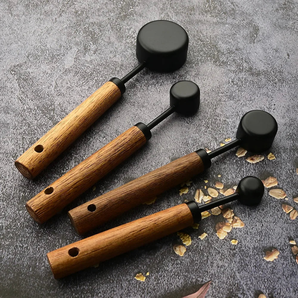 Wooden Handle Stainless Steel Measuring Cup Spoons