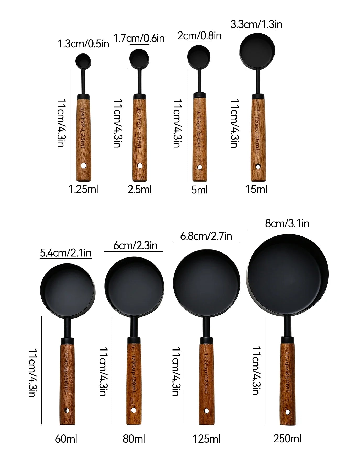 Wooden Handle Stainless Steel Measuring Cup Spoons