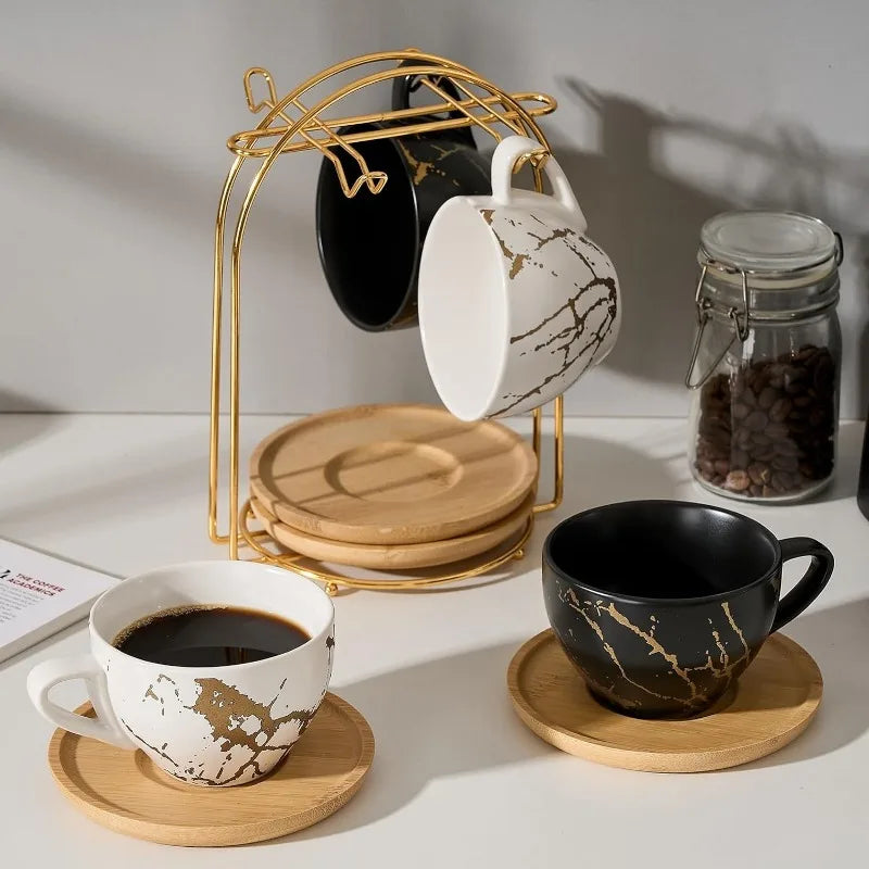 Ceramic Cup Set With Saucers & Stand