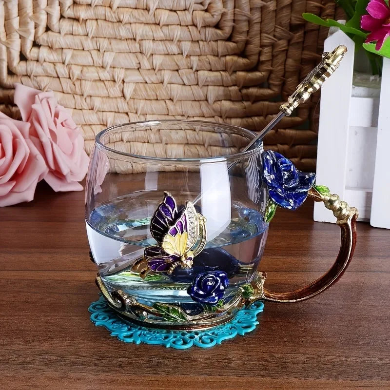 Elegant Flower Tea Set With Spoon