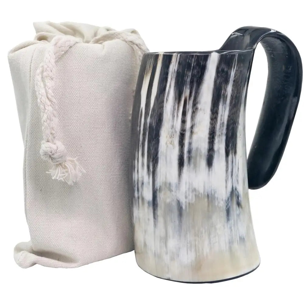 100 % Natural Hand Made Ox Horn Viking Mug  ( with burdock gift bag )